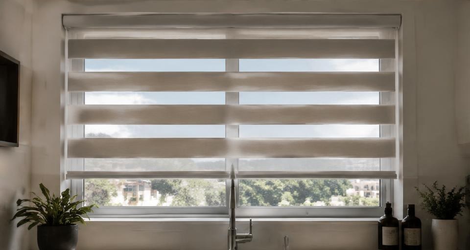 Zebra blinds with alternating sheer and opaque bands