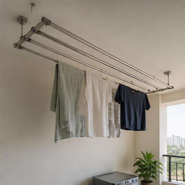 Residential ceiling-mounted clothes drying hanger