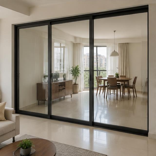 Modern glass sliding door in a residential interior